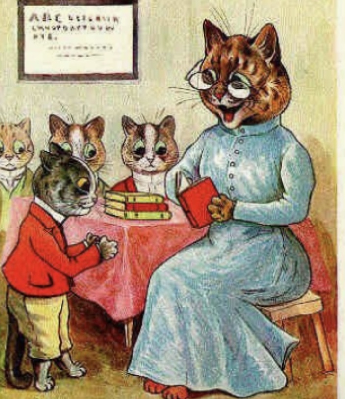 Teacher cat with student cats. Old vintage picture
Online Private Education